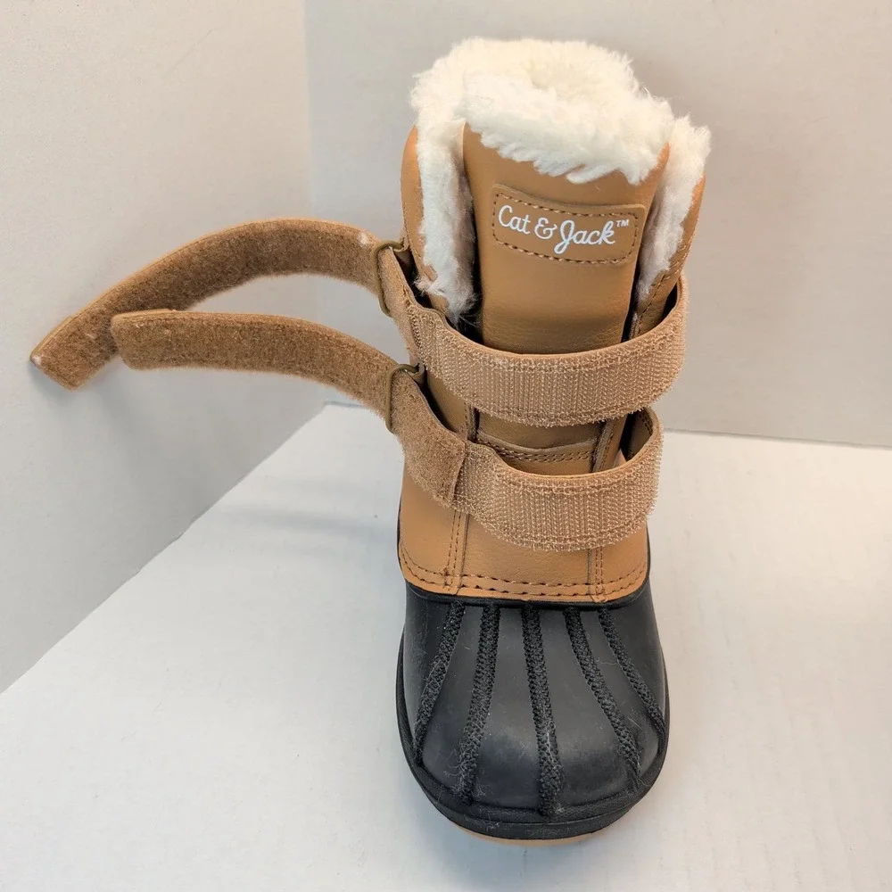 Cat & Jack Kids Tan Black Faux Fur Lined Duck Winter Boots Size 12 077039528